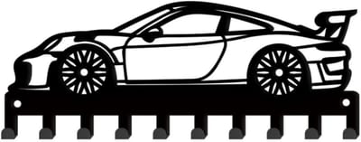 Janse® Auto kapstok 10 haken - 25cm - Sport auto kapstok - Sleutelrek - Medaille rek - Haken - Wandkapstok - Kinderkamer - Stoere kapstok - Auto design - Jongenskamer