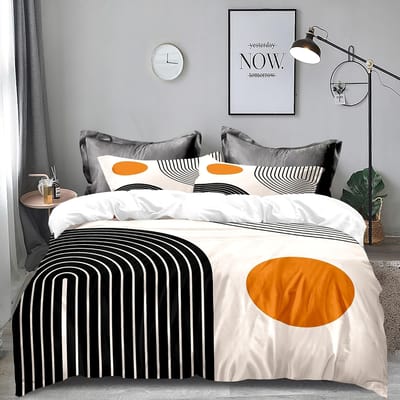 Mid Century Modern Dekbedovertrekset Abstracte Geometrische Balans Vormen Regenboog Zon Cirkels Boho Dekbedovertrek Zachte Beddengoedsets 135X200cm white