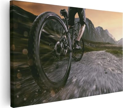 Artaza Canvas Schilderij Bergen - 30x20 cm - Klein - Wanddecoratie Fiets - Muurdecoratie Sportief - Kamer Accessoires