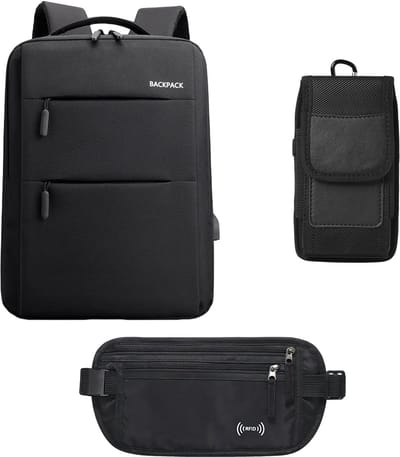 Anti-Diefstal Rugzak Set met Heuptas & Telefoonhoes – Veilig & Compact – Ideaal voor Solo Reizen & Dagelijks Gebruik
