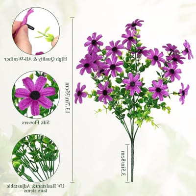 8 Bundels Kunstbloemen met Drogen Madeliefjes en Eucalyptus, Weerbestendige Decoratie voor Tuin en Graf