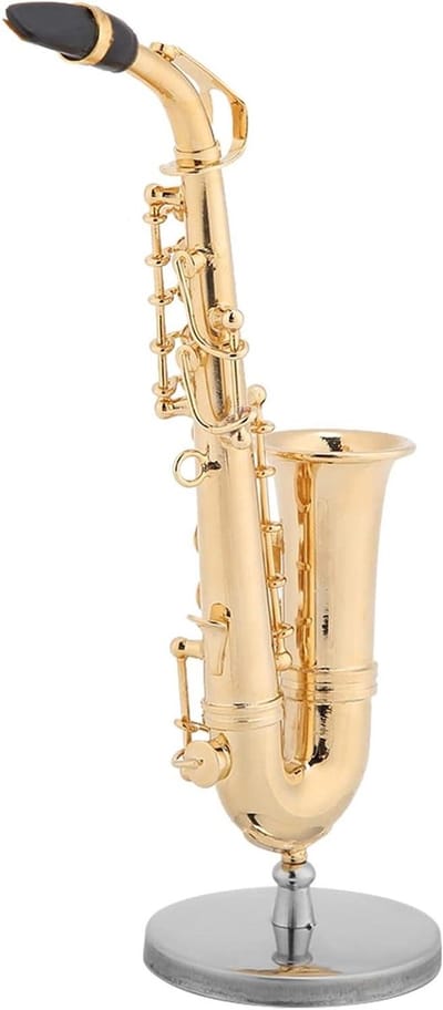 Mini Altsaxofoon Model - Decoratief Instrument - Bureau Decoratie - Vergulde Messing - 14 cm - Goud