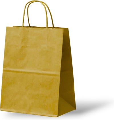 Papieren Draagtas (S) - 50 Stuks - Goud/Kraft - 18x8x24 cm - Papieren Tasjes - Kraft Tas - Tassen - Cadeau Tas - Hoogwaardig Natron Kraft Papier - Eco-vriendelijk - Ideaal voor Geschenken