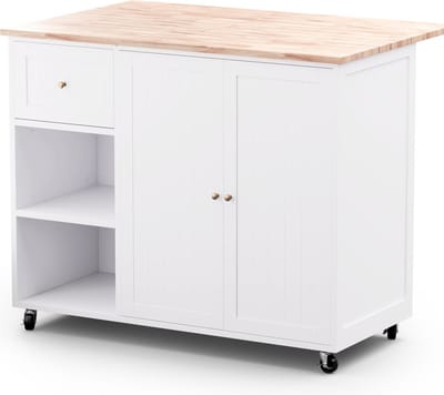 Blumfeldt Serveerwagen - Keukenwagen/trolley met uitschuifbaar blad, 2 lades, Wielen met rem, 106,5x49,5-69,5x89 cm - praktische keukentrolley voor stijlvol gebruik thuis