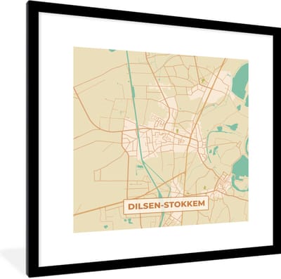 Fotolijst incl. Poster - Dilsen-Stokkem - Kaart - Plattegrond - België - Stadskaart - 40x40 cm - Posterlijst