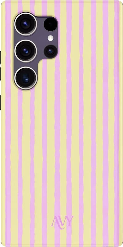 AVY Hoesje geschikt voor Samsung Galaxy S24 Ultra | Pink Lemonade | Strepen | Roze & Geel | Hard Shell Back Cover | Compatibel met MagSafe & Qi2