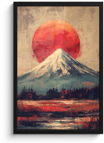Poster in lijst - Fotolijst 40x60 cm - Posters - Bergtop - Sneeuw - Zon - Posterlijst zwart - Decoratie - Wanddecoratie woonkamer - Muurdecoratie slaapkamer
