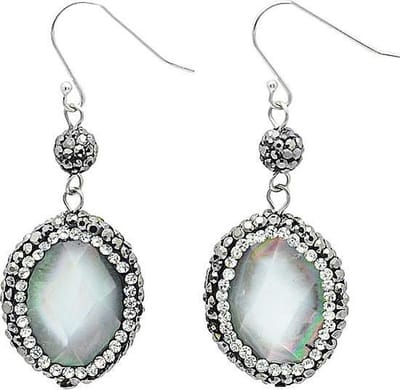 Parelmoeren oorbellen Bright Oval Blacklip - oorhangers - parelmoer - grijs - sterling zilver (925) - stras steentjes - luxe sieraden doosje - oorbellen dames