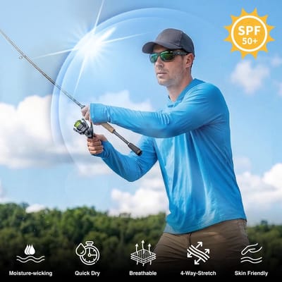 Licht vissshirt met capuchon voor heren, UPF 50+, lange mouwen, uv-bescherming, sneldrogend