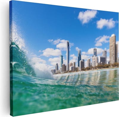 Artaza Canvas Schilderij Zeezicht Skyline - 40x30 cm - Klein - Wanddecoratie Strand - Muurdecoratie Golf - Kamer Accessoires