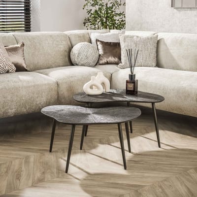 Dimehouse Salontafelset Jax Organisch Brons Donkerbruin Set van 2 - 76 x 62 x 41 cm - Hout - Industrieel - Rond
