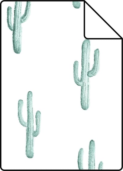 Proefstaal ESTAhome behang kleine woestijn cactussen vergrijsd turquoise - 26.5 x 21 cm - 138898-S