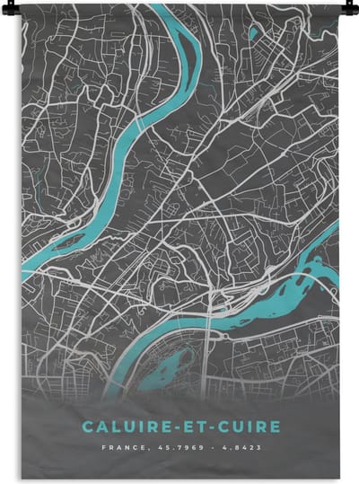 Wandkleed - Wanddoek - Caluire-et-Cuire - Frankrijk - Stadskaart - Kaart - Plattegrond - 120x180 cm - Wandtapijt