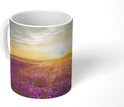 Mok - Koffiemok - Lavendel - Zonsondergang - Bomen - Paars - Mokken - 350 ML - Beker - Koffiemokken - Theemok