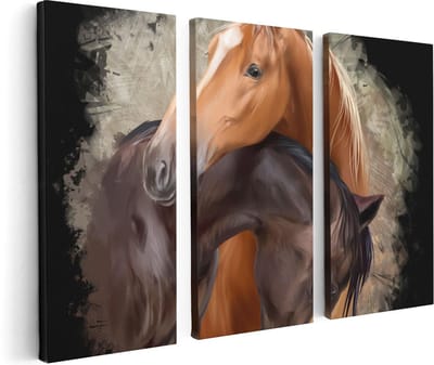Artaza Canvas Schilderij Drieluik Twee Getekende Knuffelende Paarden - Abstract - 120x80 - Foto Op Canvas - Canvas Print