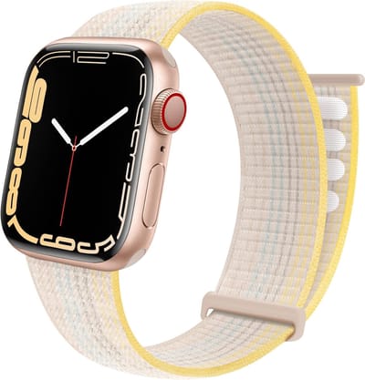 Strap-it Nylon Loop band - Geschikt voor Apple Watch - Series 1/2/3/4/5/6/7/8/9/10/11/SE/SE2/SE3 - Sterrenlicht/Starlight mix - Nylon bandje met klittenband - Stof iWatch bandje voor kleine maat: 38 / 40 / 41 / 42mm