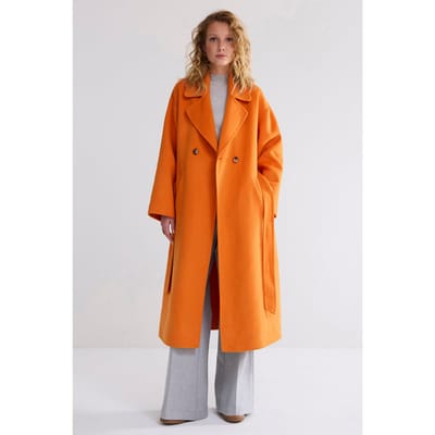 Summum Woman Long Coat Wool Classic Orange Size: M | Double Breasted Coats Outlet | Dames | Oranje