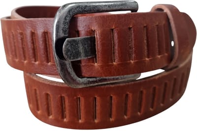 Leren Geperforeerde Sleufjes Riem voor Dames en Heren - Breedte 3cm - Unisex Ceintuur - Echt Leer totaal lengte 125 cm / riemmaat 105 Cognac