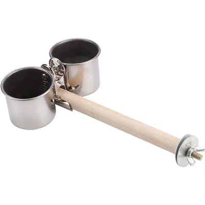 Bol Mangeoire à Eau pour Oiseaux en Acier Inoxydable avec Clip et Support pour Cage à Perroquet(grand) M(59cm / 23.2in Long) white