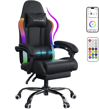GTPLAYER - Gaming Stoel - Met LED Lichtstrip en Massagefunctie met Afstandsbediening - Zwart