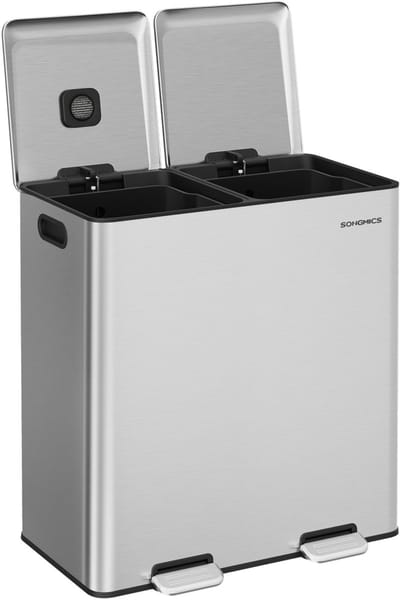 SONGMICS - Prullenbak - Pedaalemmer - Keuken - 2 Compartimenten - Softclose Pedalen