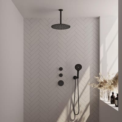 Brauer Black Edition Thermostatische Regendoucheset Inbouw - Hoofddouche 30 cm - Handdouche 3 Standen - Doucheslang - Wandaansluitbocht - Mat Zwart