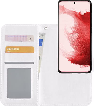 Hoesje - 2 in 1 - Geschikt voor Samsung Galaxy S22 - Met Uitneembare Hard Cover - Bookcase - Wallet Case - Met Pasjeshouder - Book Case - Uitneembaar - Pashouder - Kunstleer - Wit