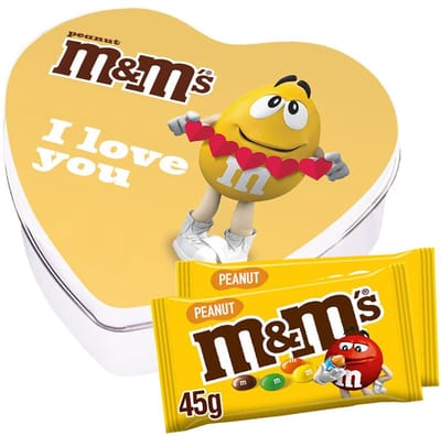 M&M's geschenkdoos hartje 'I love you' - chocolade met pindasmaak - Valentijnscadeau - chocoladecadeau - 2 zakjes M&M's - 90g