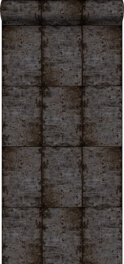 ESTAhome behang zinken platen bruin zwart en grijs - 53 cm x 10.05 m - 138880