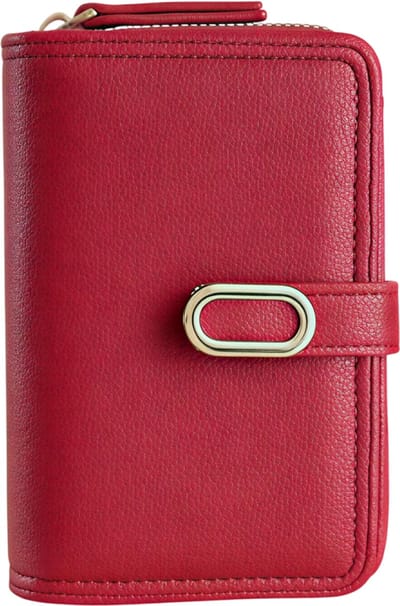 Dames Portemonnee met Rits en Muntzakje – Kunstleren Billfold met Lychee Patroon – Rood – Stijlvolle Geldzak en Clutch voor Pasjes, Contant Geld en Dagelijks Gebruik
