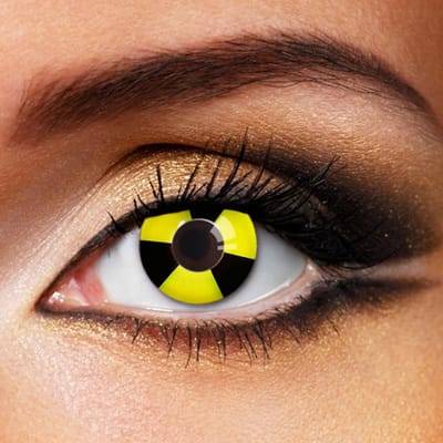 Partylens® geel/zwarte kleurlenzen - Bicolor - zachte jaarlenzen met lenshouder - Halloween - Cosplay