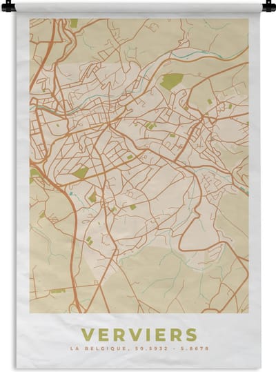 Wandkleed - Wanddoek - Stadskaart - Kaart - Plattegrond - Vintage - Verviers - 120x180 cm - Wandtapijt