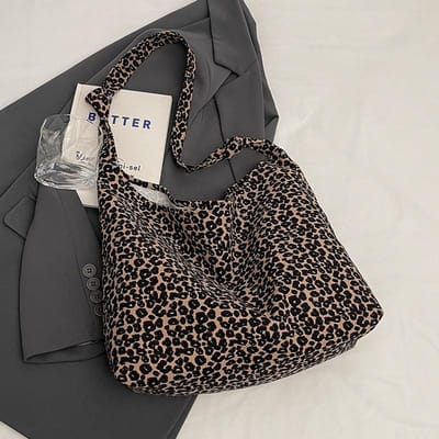 Sac Léopard Grande Capacité Femmes Nouveau Sac Tendance Mode Sac Bandoulière Femmes Sac d'Épaule Cours Étudiants Universitaires Femmes black