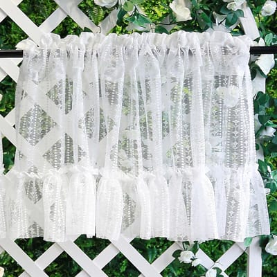 Elegante Korte Gordijnen met Rimpel en Kant voor Badkamer, Woonkamer en Café - 63 x 100 cm, Polyester en Lichtdoorlatend