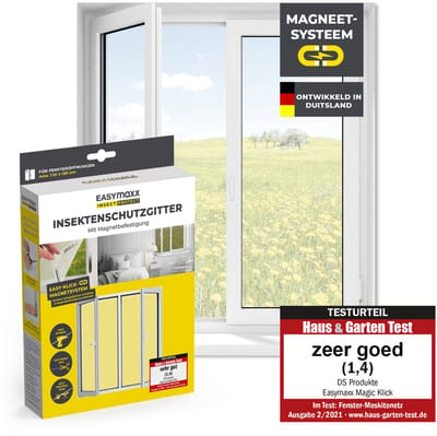EASYmaxx Insect Protect Vliegengaas voor ramen met magnetische bevestiging, op maat te snijden muggennet, insectenbescherming voor ramen tot 110 x 130 cm, muggenbescherming, vliegengaas, magneet, wit, 1 stuk
