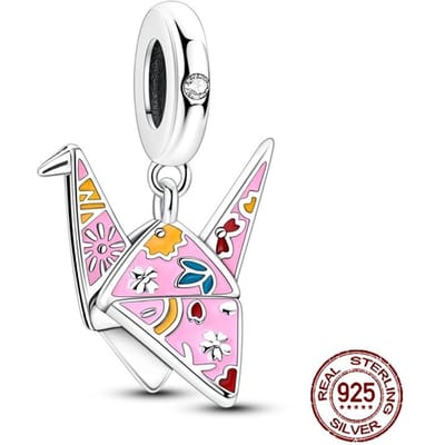 Koperen Japanse Origami Kraan Hangers Zegen Vrede Hoop Charms Passend op Echte Charms Armband Dames Doe-het-zelf Sieraden Cadeaus