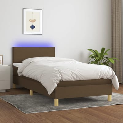 vidaXL - Boxspring - met - matras - en - LED - stof - donkerbruin - 80x200 - cm
