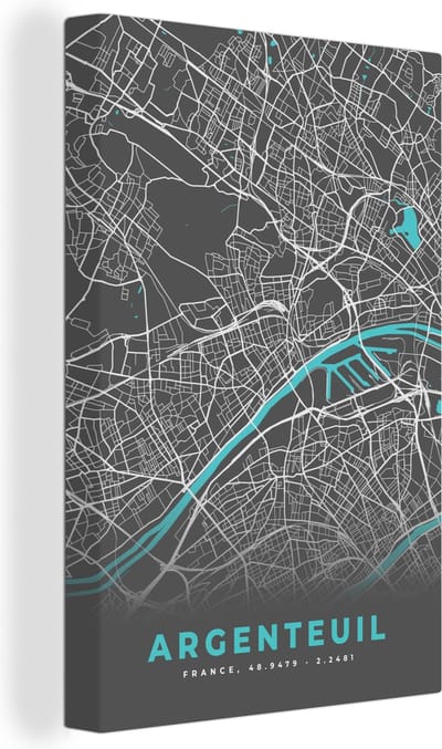 Canvas Schilderij Argenteuil - Frankrijk - Plattegrond - Stadskaart - Kaart - 20x30 cm - Wanddecoratie