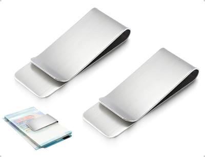 2 Stuks Geldclips van Roestvrij Staal, Draagbare Slimme Creditcardclip voor Mannen en Vrouwen, Geschikt voor Cash, Rekening, Documenten en Visitekaartjes, Zilverkleurig