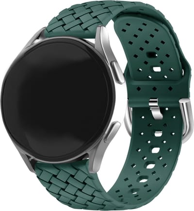 Strap-it 20mm - Gevlochten siliconen bandje - geschikt voor Samsung Galaxy Watch 7 (40 & 44mm) / Watch 6 (Classic) / Watch 5 (Pro) / Watch 4 (Classic) / Watch FE / Watch 42mm / Watch 3 41mm / Active (2) - Amazfit Bip / Polar Ignite - donkergroen
