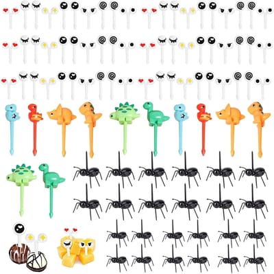 Allecto Plus - 96 Stuks Cartoon Ogen Fruit Vorken voor Kinderfeestjes - Herbruikbare Tandenstokers voor Cake Decoratie - Dessert en Fruit Picks - Feestdecoratie en Pastry Tools