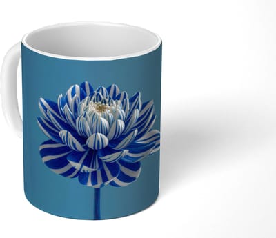 Mok - Koffiemok - Bloem - Blauw - Bloemblaadjes - Streepjes - Mokken - 350 ML - Beker - Koffiemokken - Theemok