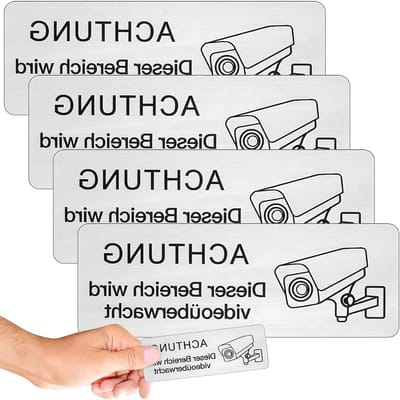 4 Stuks Videobewaking Waarschuwingsborden voor Binnen en Buiten, Zelfklevende Aluminium Stickers, Weerbestendig en Roestvrij, 85 x 30 mm