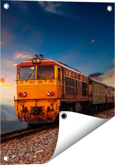 Gards Tuinposter Trein tussen de Bergen in Thailand - 40x50 cm - Tuindoek - Tuindecoratie - Wanddecoratie buiten - Tuinschilderij