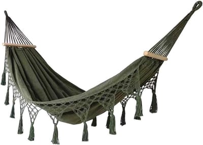 Tweepersoons Hangmat - Canvas Schommel - Ontspannen Buiten - Anti-rollover Ontwerp - 200x150cm - Geel