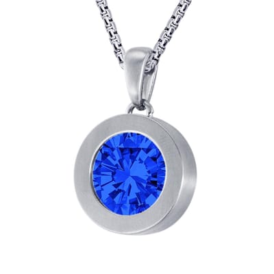 Quiges 12mm Mini Munt Hanger Zilverkleurig RVS Mat met Zirkonia Donker Blauw Munt en Ketting Ankerketting 42-46cm - SLSHS473