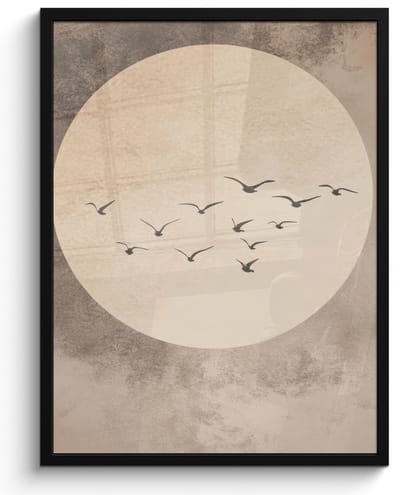 Poster in lijst - Fotolijst 50x70 cm - Posters - Vogel - Beige - Japandi - Posterlijst zwart - Decoratie - Wanddecoratie woonkamer - Muurdecoratie slaapkamer
