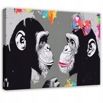 WALLARENA - Schilderij op canvas - 100x70 cm - streetart apen in graffiti stijl - stoere wanddecoratie voor woonkamer en slaapkamer