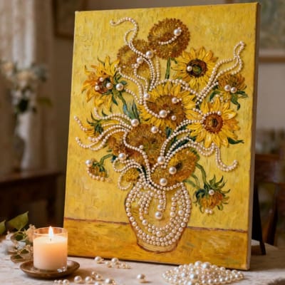 DIY Parelschilderij / Diamantschilderij –Inclusief fotolijstje(40*50cm)- Creatieve & Stijlvolle Woonkamerdecoratie-Parelschilderij - Zonnebloem-diamond painting volwassenen-Belle's product