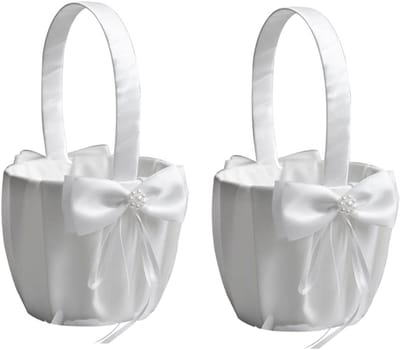 Bloemenmandjes Meisjes - Bruiloft Mandjes - Bloemen Strooien - Schattig Strikdesign - 22 x 13 cm - Wit
